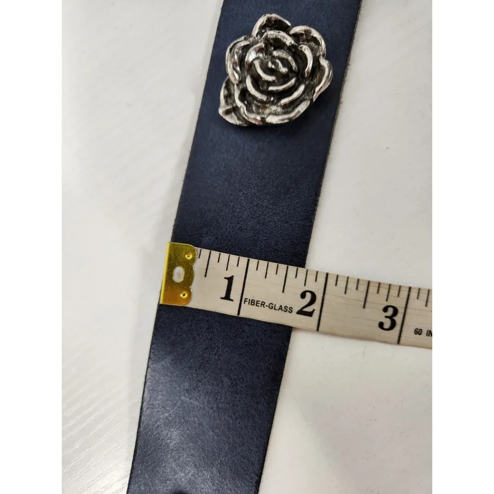 Unique Antoniazzi Firenze Women's Leather Elegant Belt, Sz XL, Navy Blue/Silver